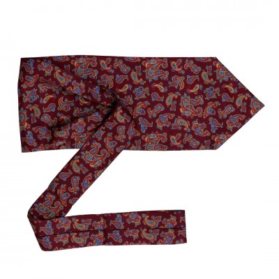Jedwabny Fular Ascot Bordowy Ze Wzorem Paisley