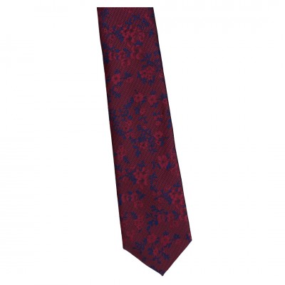 Krawat Szeroki Granatowy Bordowy - Floral