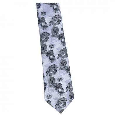 Krawat Szeroki Jasny Szary W Kwiaty - Floral