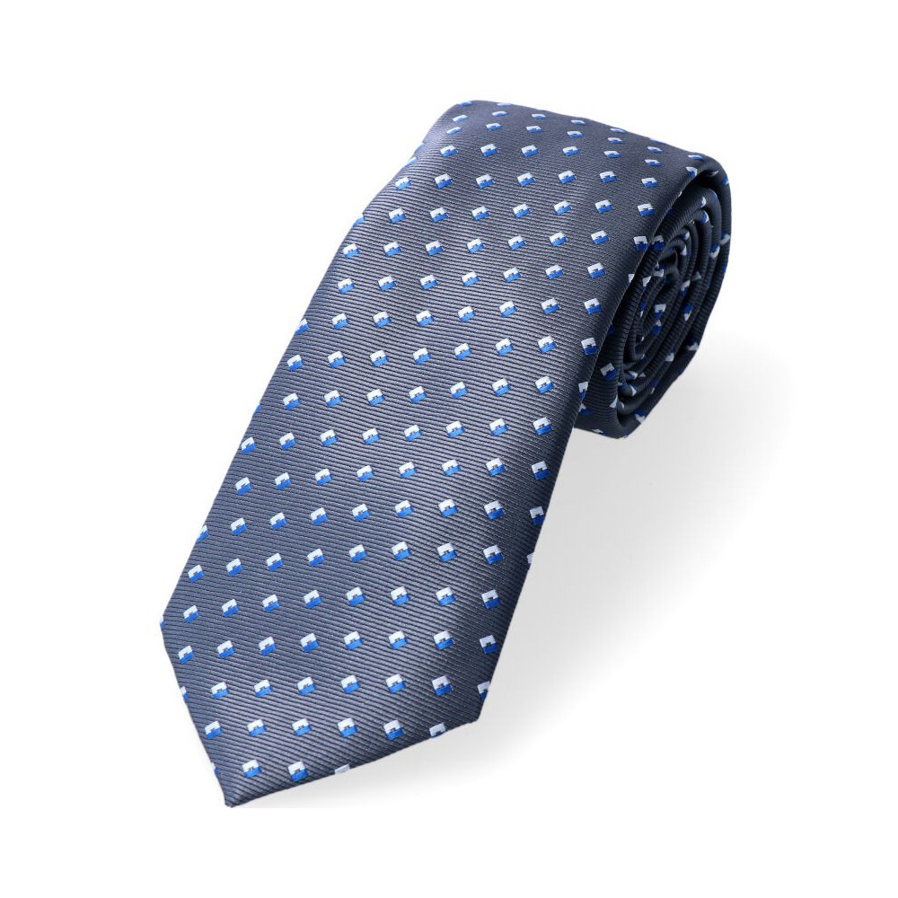 krawat klasyczny popiel w niebiesko białe rzuciki