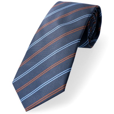 krawat klasyczny w paski rudo niebieskie