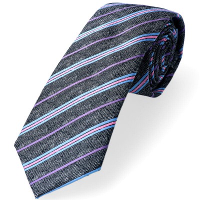 Krawat Szary Błękitne I Różowe Skośne Paski Maltosio