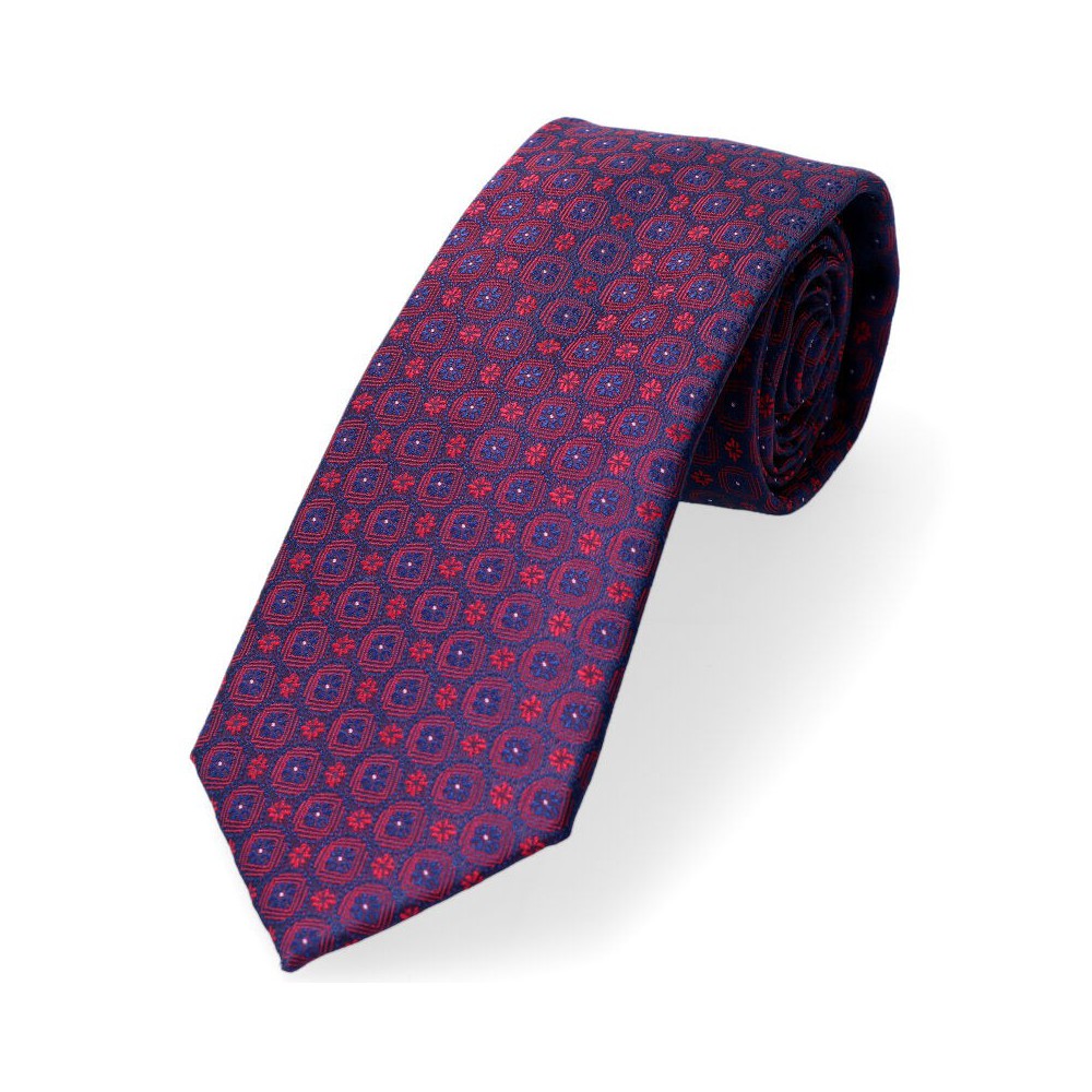 krawat klasyczny żakardowy  bordowo granatowy motyw kwiatowy