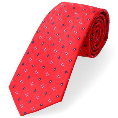 Krawat Intensywny Czerwony Granatowy Drobny Wzorek Fiorito
