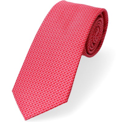 Krawat Czerwony Malinowy  Delikatny Biały Motyw Fissismo