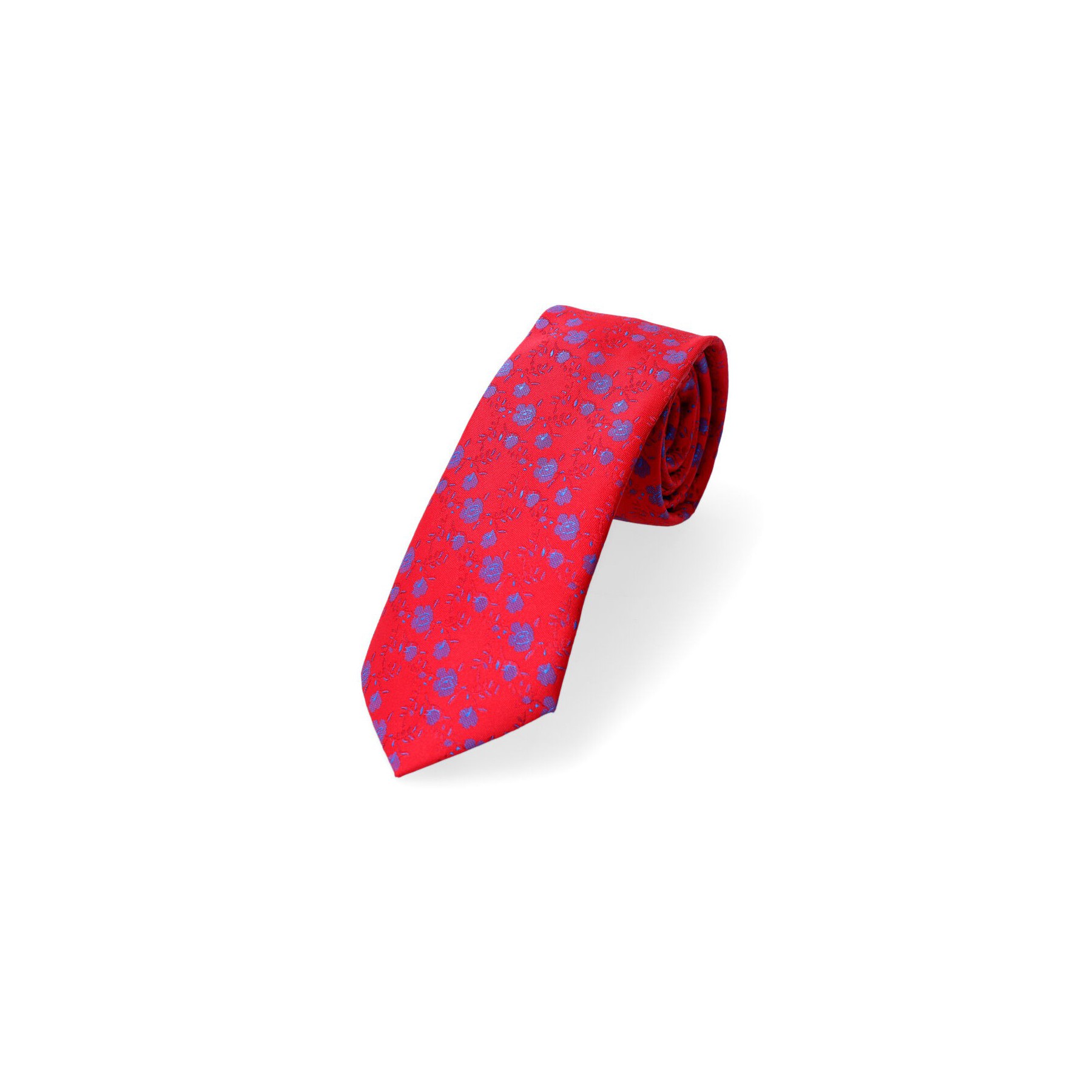 Krawat Czerwony Chabrowy Wzór Kwiatowy Emazia