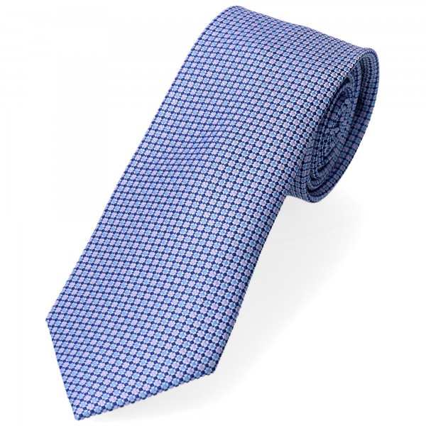krawat jedwabny niebieski z różem i odcieniem granatu