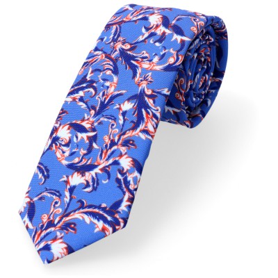 Krawat Niebieski Z Motywem Roślinnym