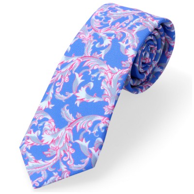 Krawat Błękitny Z Motywem Kwiatowym