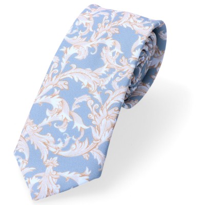 Krawat Szaro-beżowy Z Kwiatowym Wzorem