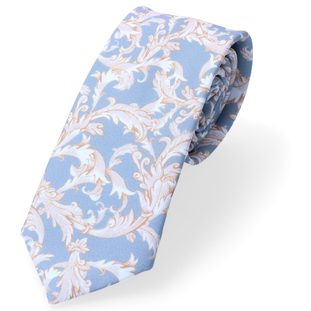 Krawat Szaro-beżowy Z Kwiatowym Wzorem
