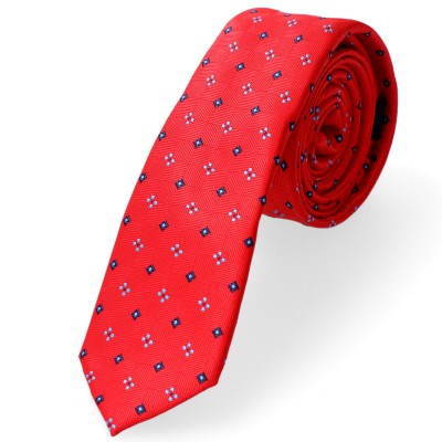 krawat młodzieżowy wąski czerwony wzór