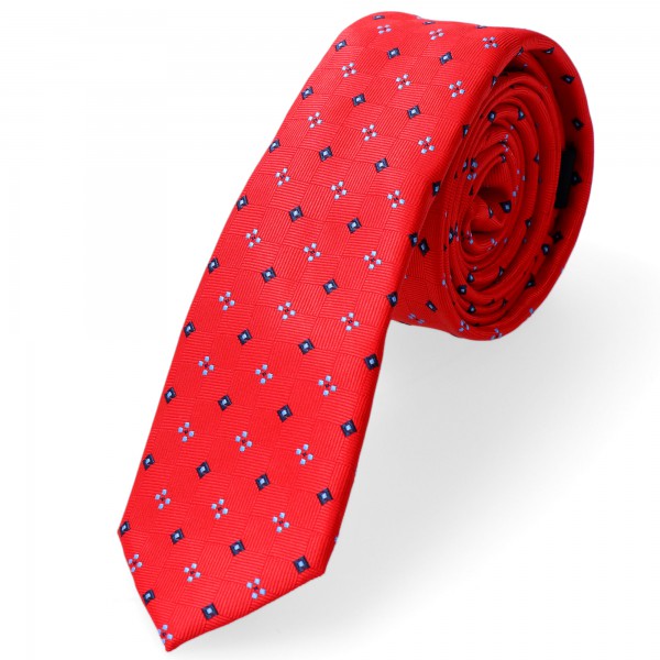 krawat młodzieżowy wąski czerwony wzór
