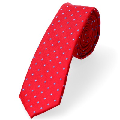 krawat wąski czerwony dodatek niebieskiego