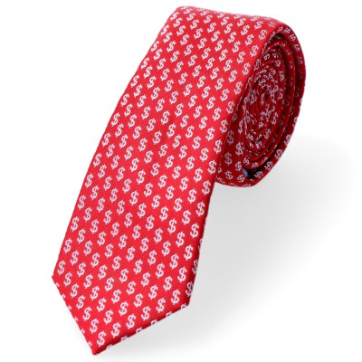 Krawat Wąski Czerwony Motyw...