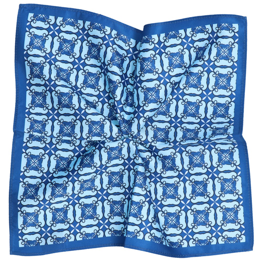 poszetka wzory geometryczne różne odcienie niebieskiego i błękitnego