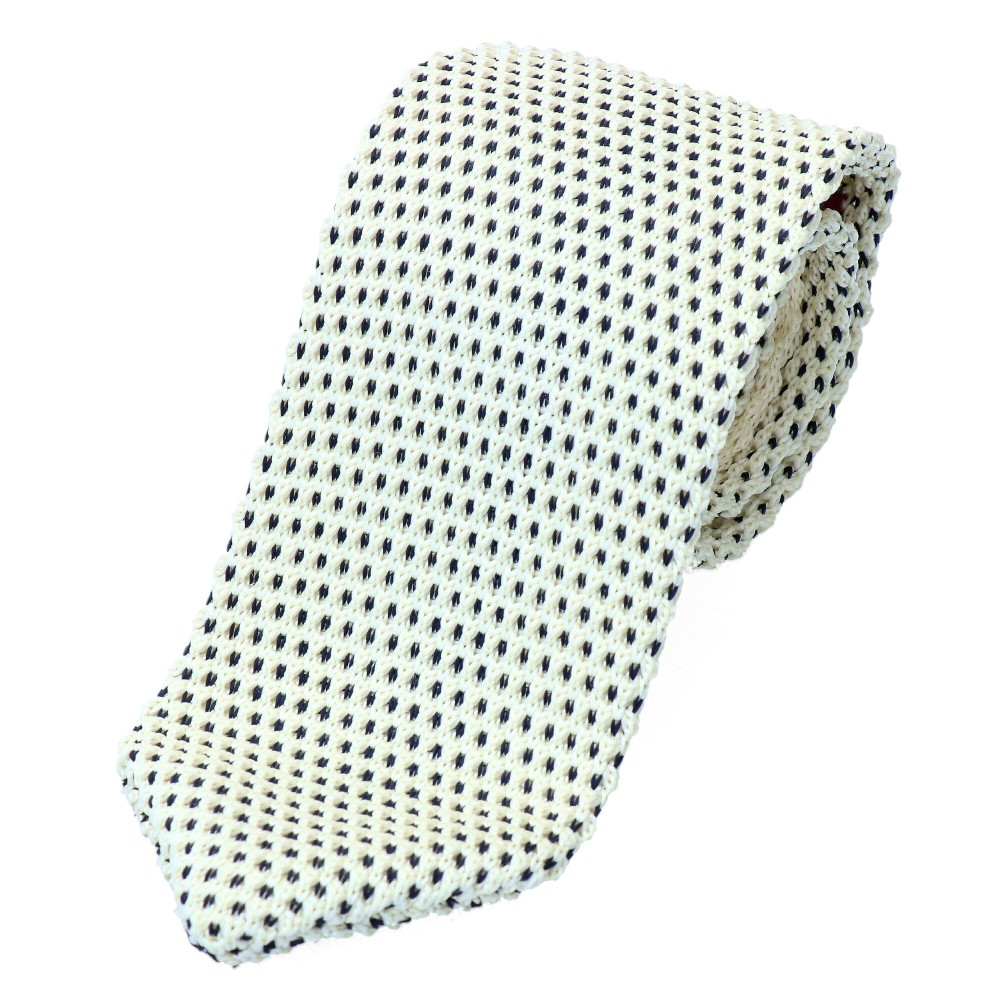 krawat knit jasny kolor czarne kropki