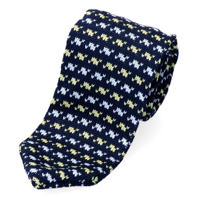 Krawat Knit - Krawat Z Dzianiny Czarny Z Wyraźnym Wzorem Psi Ząb Pepitka Actina