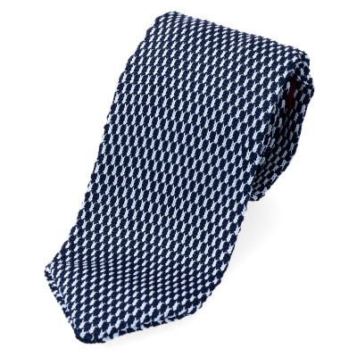Krawat Knit - Krawat Z Dzianiny Granatowo  Biały Albanella Reale