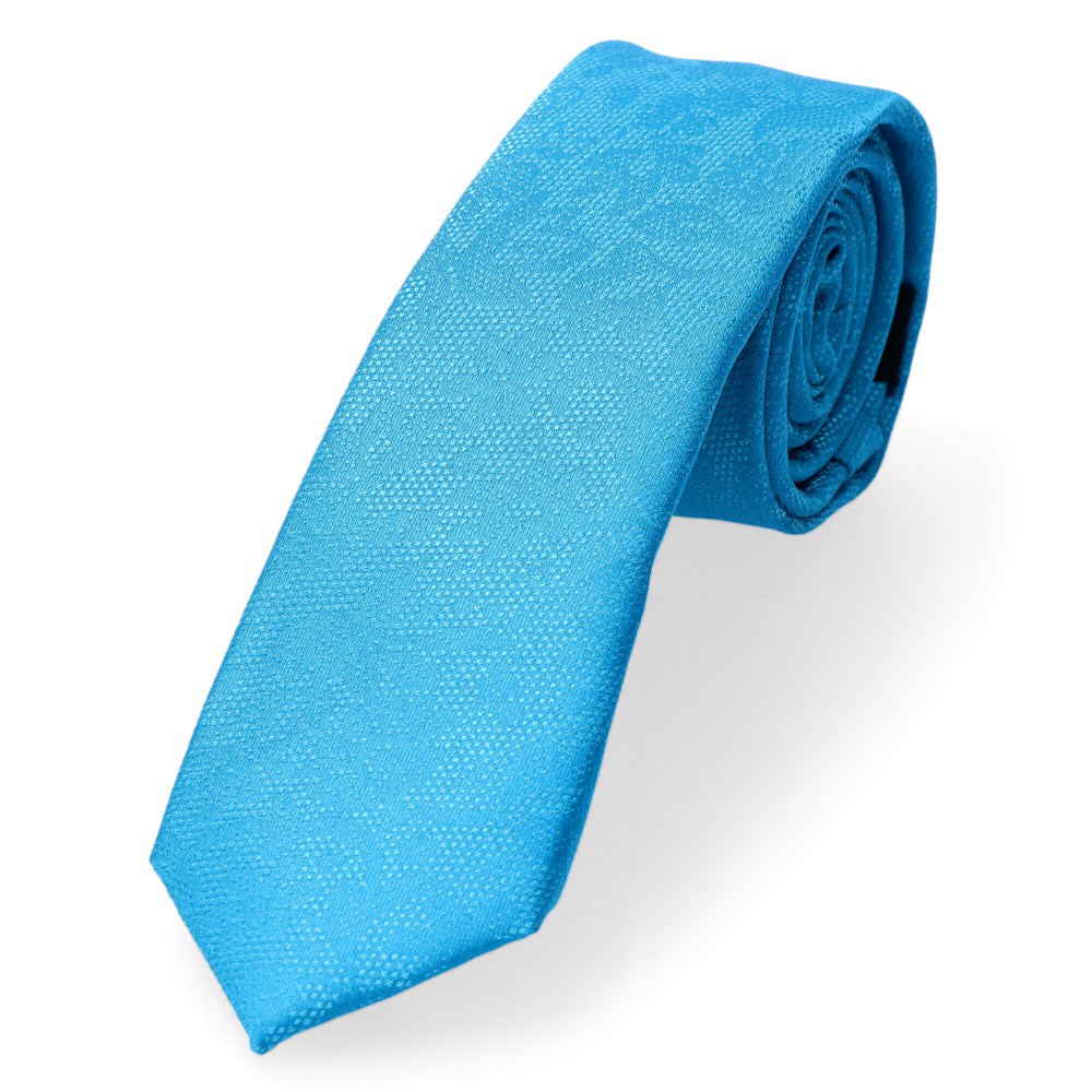 krawat wąski niebieski mało widoczny wzorek