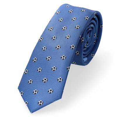 Krawat Wąski Niebieskie Tło Motyw Piłka Nożna Elaborare