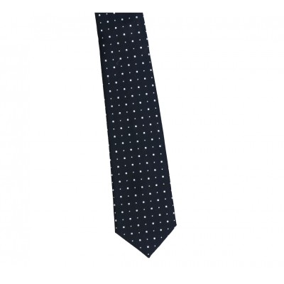 Krawat Poliester Szeroki - Czarny W Białe Kropeczki