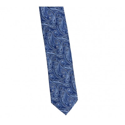 Krawat Poliester Szeroki - Chabrowy W Błękitny Wzorek Paisley