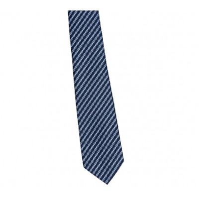 Krawat Poliester Szeroki - Granatowy W Błękitne Punkciki