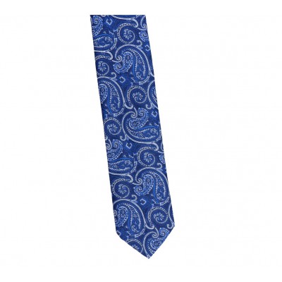 Krawat Poliester Szeroki - Chabrowy Z Białym - Wzorek Paisley