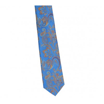 Krawat Poliester Szeroki - Niebieski Z Rudym Wzorkiem