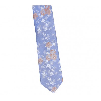 Krawat Poliester Szeroki - Błękitny W Rude Kwiaty