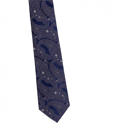 Krawat Jedwabny Granatowy z Brązowym Wzorem Paisley