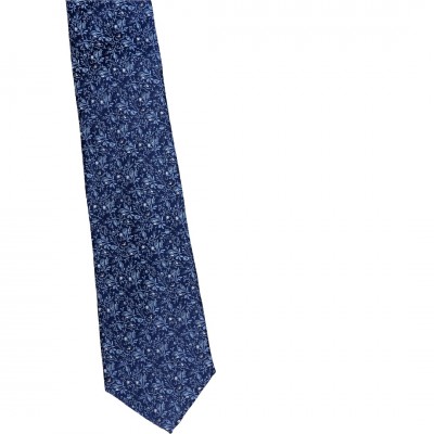 Krawat Jedwabny Granatowy z Błękitnymi Kwiatkami