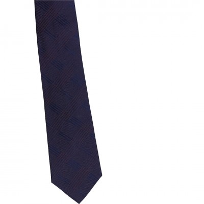 Krawat Jedwabny Granatowy z Brązem w Kratkę