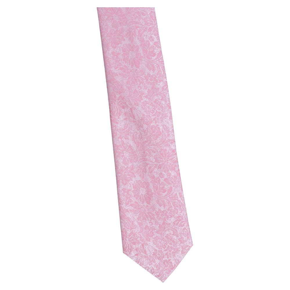 krawat szeroki różowy  - kwiatek
