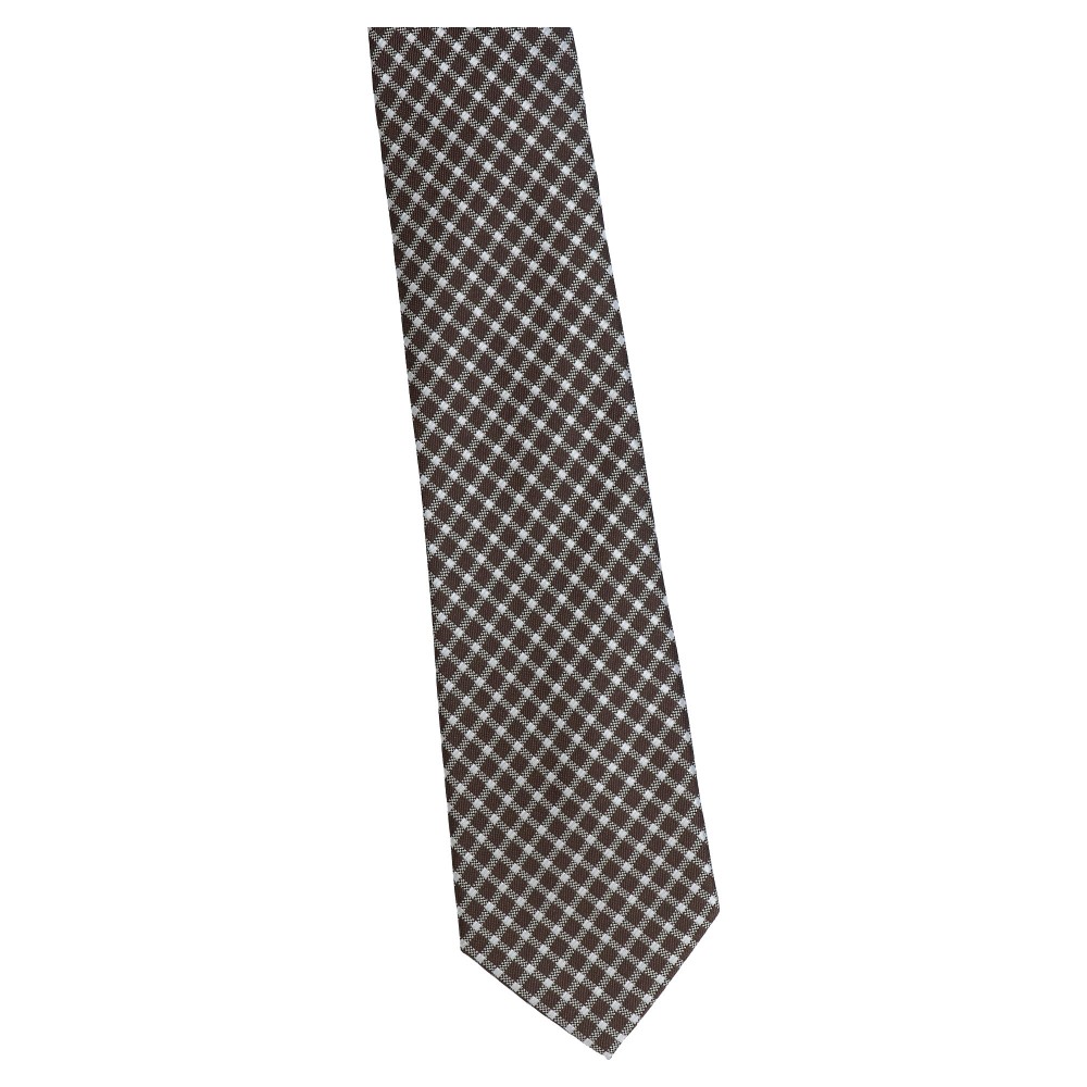 krawat szeroki brązowy w szarą krateczkę