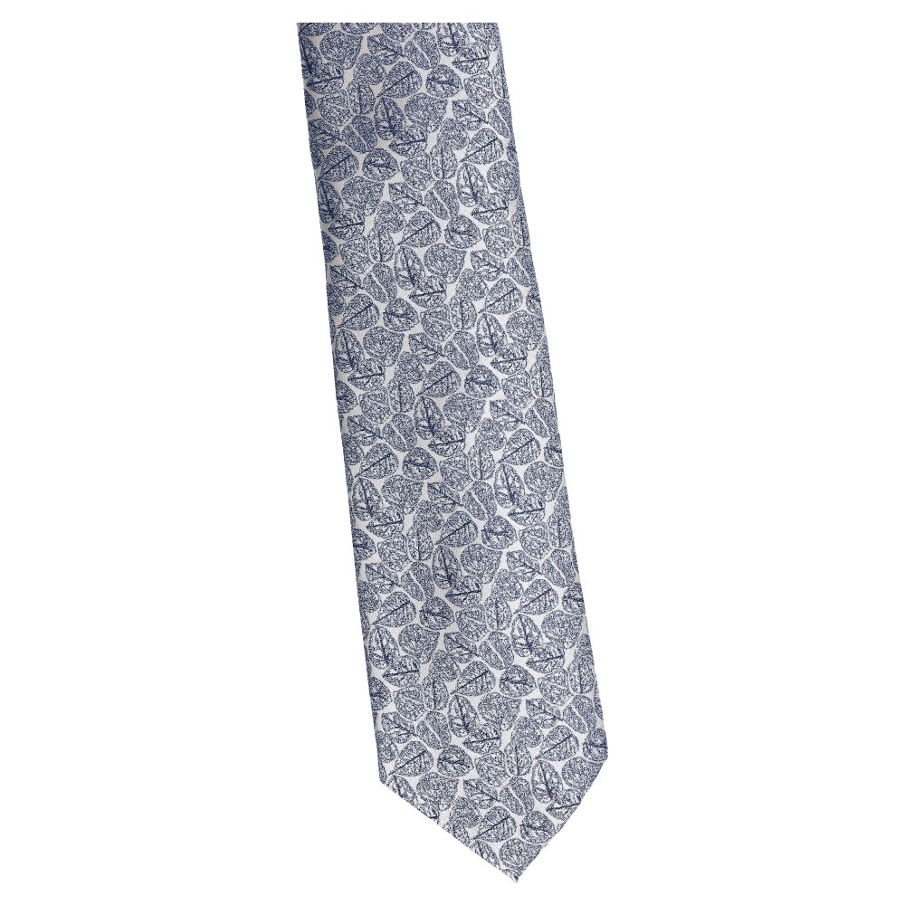 krawat szeroki kremowy w szare listki