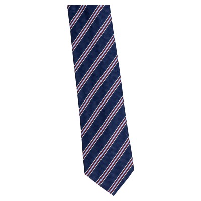 krawat szeroki granatowy w paski bordowe i błękitne
