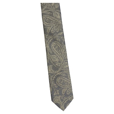 krawat wąski czarny - żółty paisley