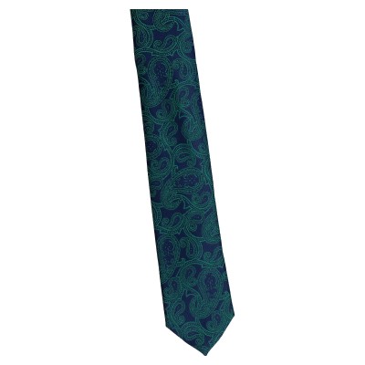 krawat wąski granatowy - plaisley ciemny zielony