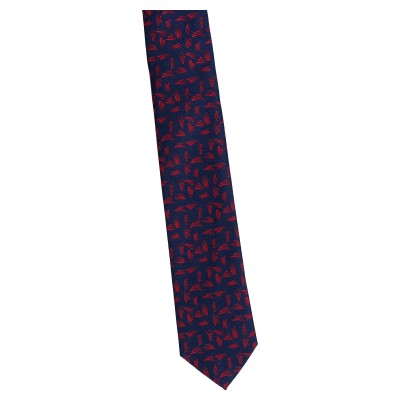 krawat wąski granatowy  - wzór czerwony