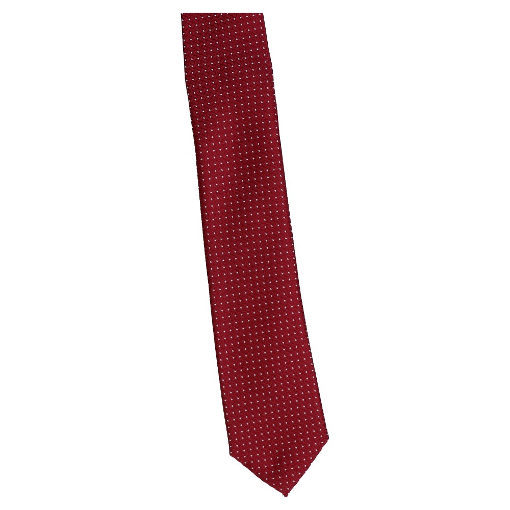 krawat wąski bordowy w białe kropeczki
