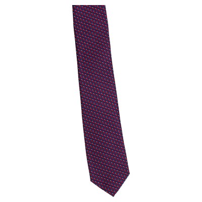 krawat wąski granatowy - malinowy wzorek