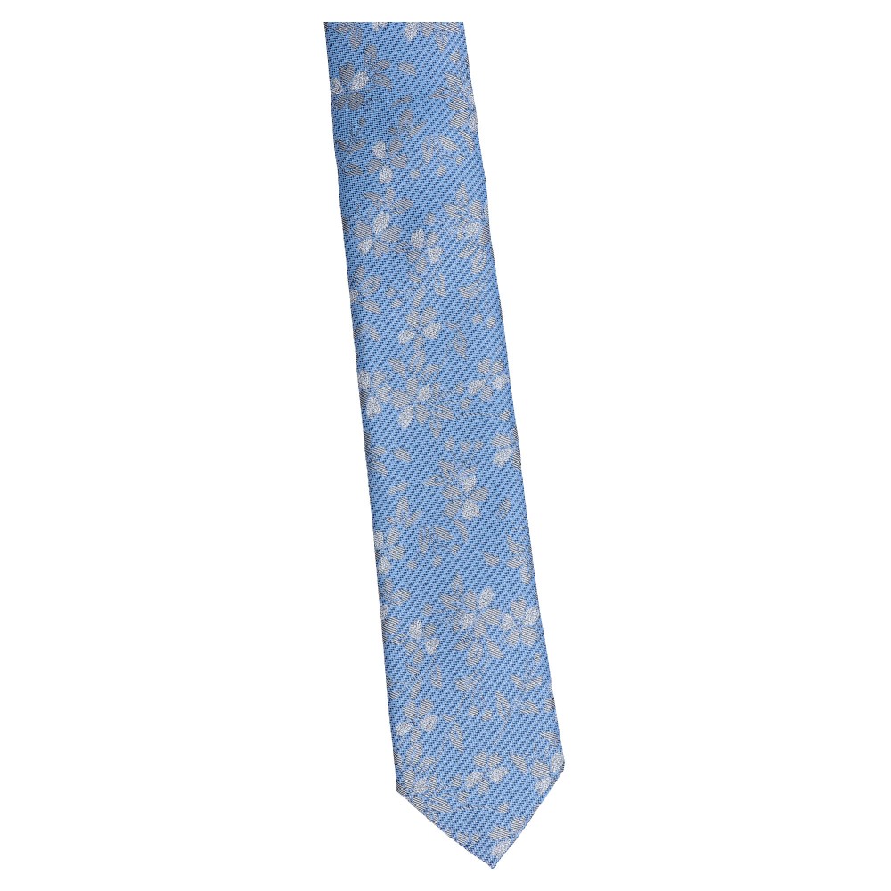 krawat wąski błękitny - kwiatuszek szary