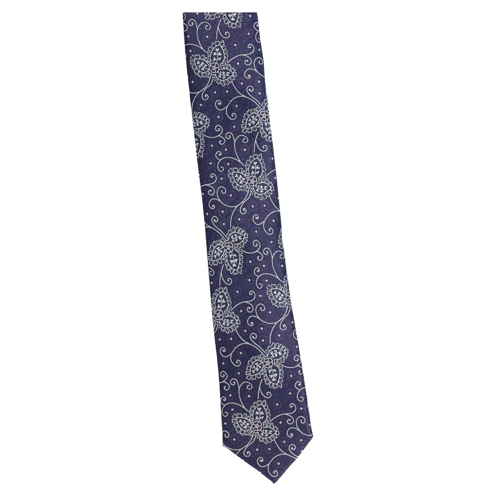 krawat wąski fioletowy - kwiaty szare