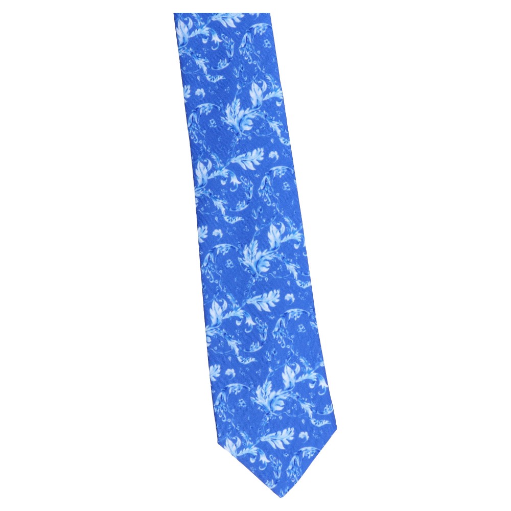 krawat szeroki niebieski - biały kwiat