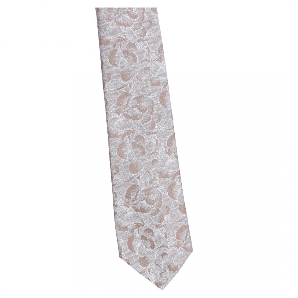 Krawat Szeroki Brązowy z Beżem - Floral