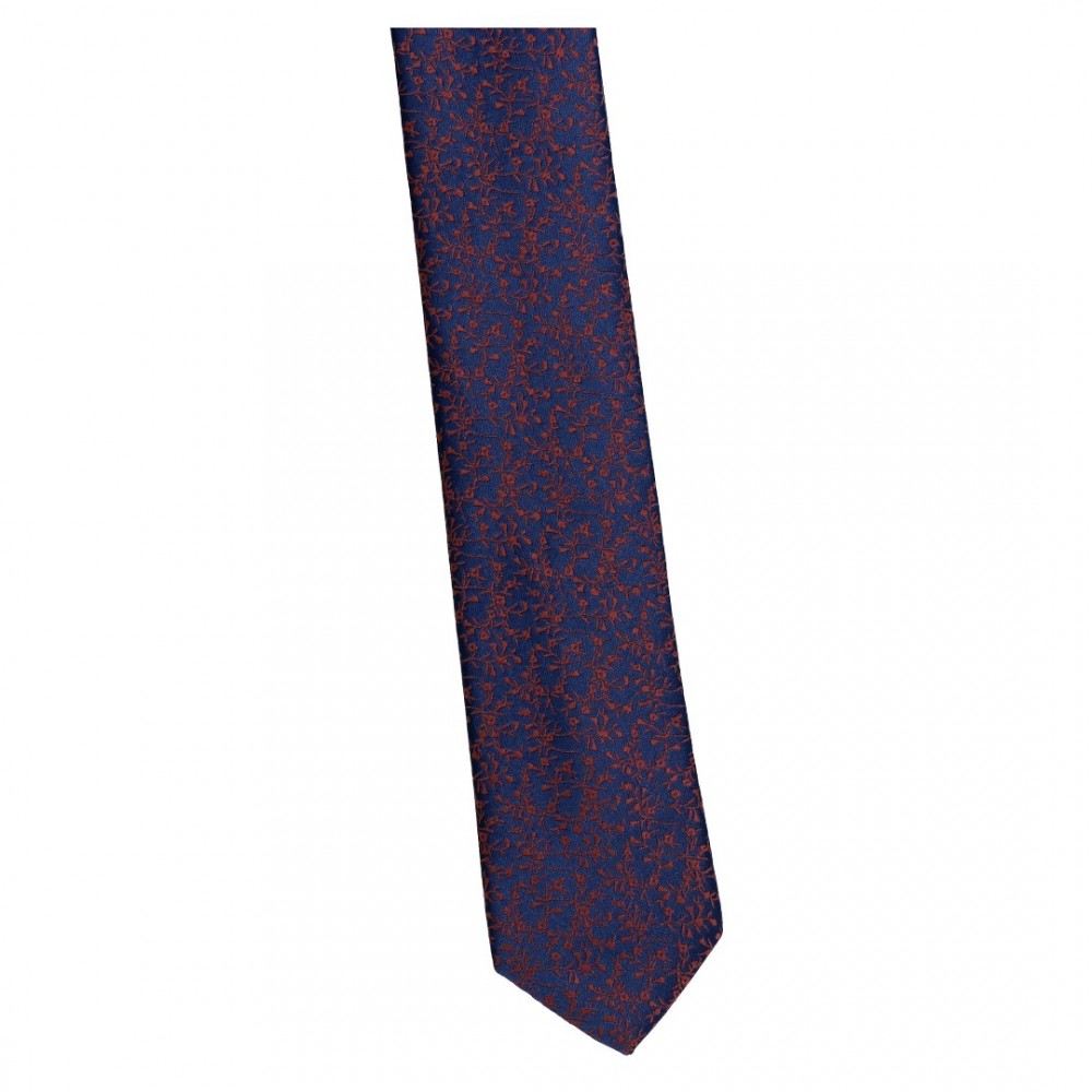 Krawat Wąski Granatowy Z Rudym - Wzorek