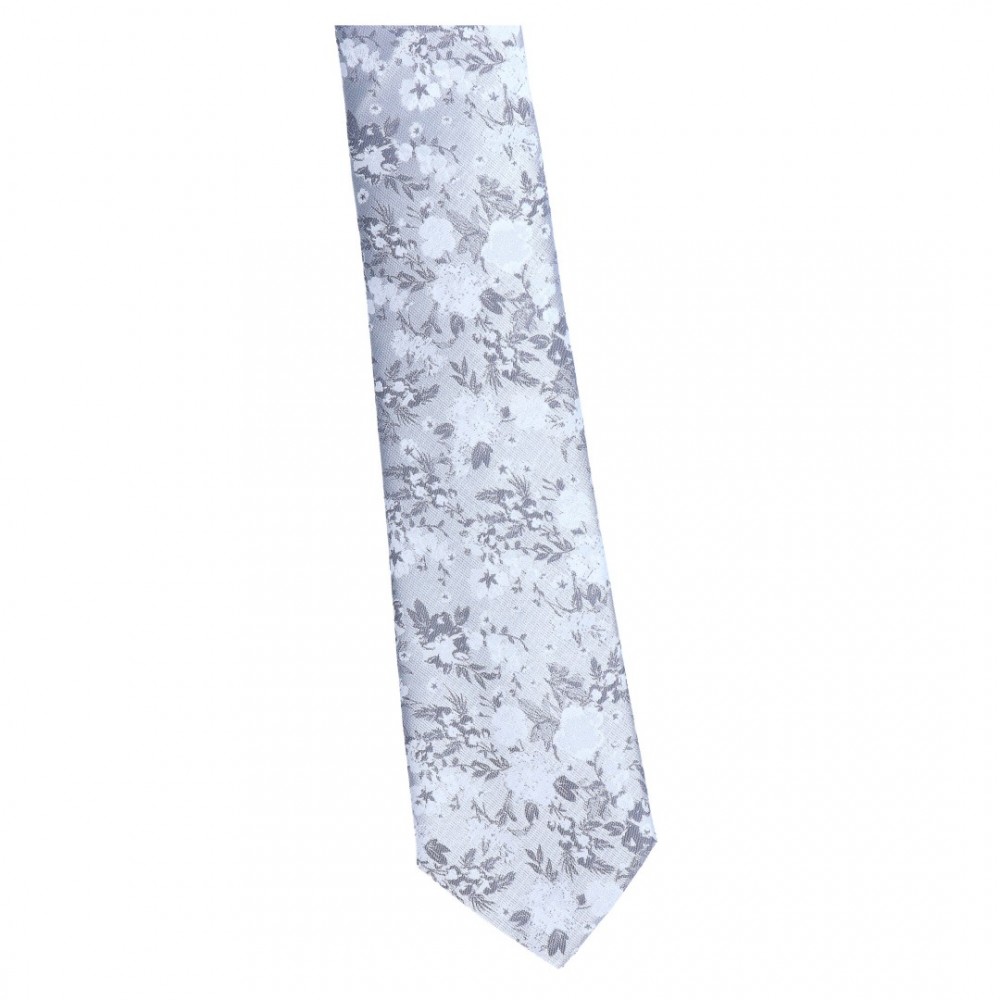 Krawat Szeroki Srebrny Z Białym -...