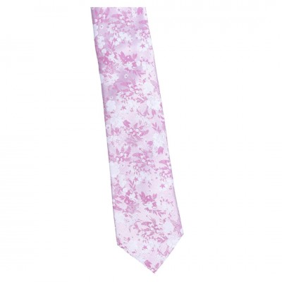 Krawat Szeroki Różowy Z Białym  - Kwiatek
